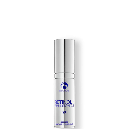 Silver airless pump bottle of iS Clinical Retinol+ Emulsion 0.3