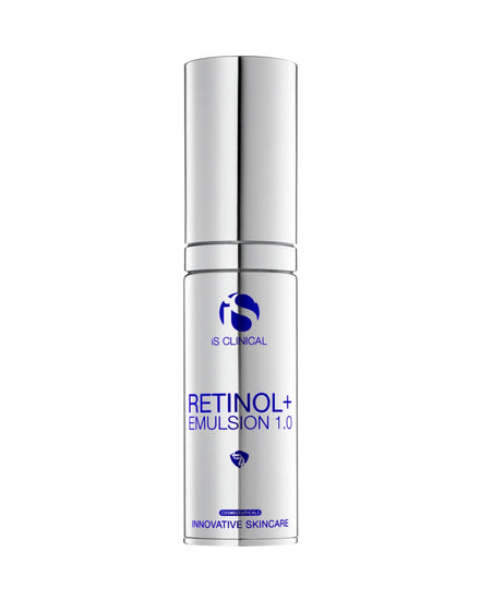 Silver airless pump bottle of iS Clinical Retinol+ Emulsion 1.0