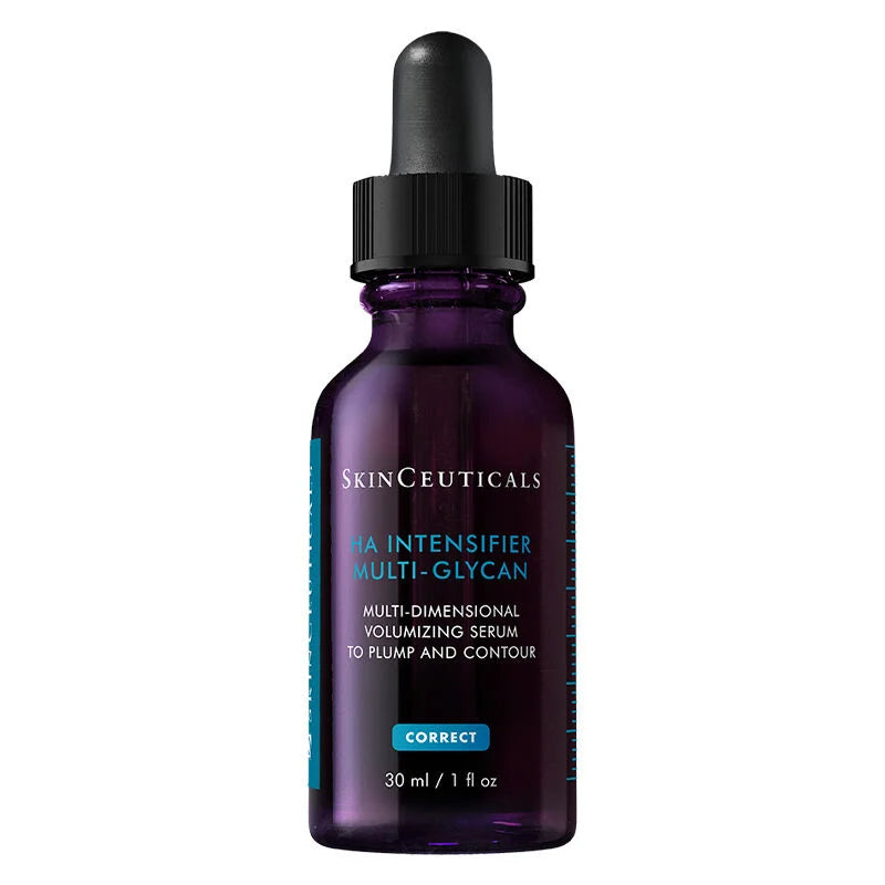 Dark purple dropper bottle of SkinCeuticals HA Intensifier serum
