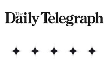 Daily Telegraph logo on a black background with a grid pattern, newspaper masthead