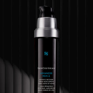 SkinCeuticals Advanced RGN-6 skincare bottle on a dark background