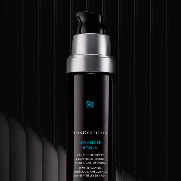 SkinCeuticals Advanced RGN-6 skincare bottle on a dark background